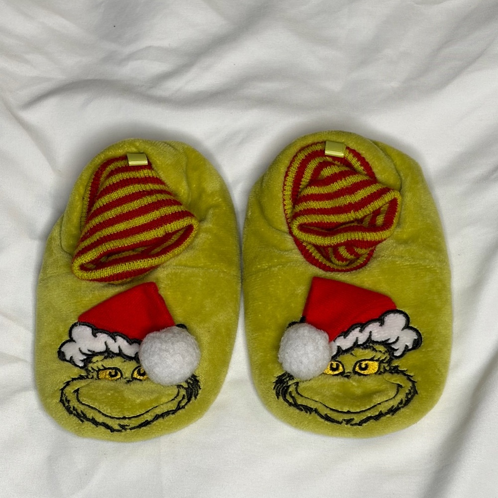 Grinch Christmas Slippers with Santa Hat